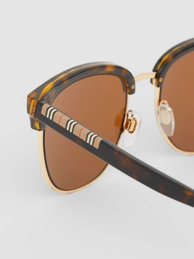 Shop Burberry Icon Stripe Detail Square Frame Sunglasses In Tortoiseshell