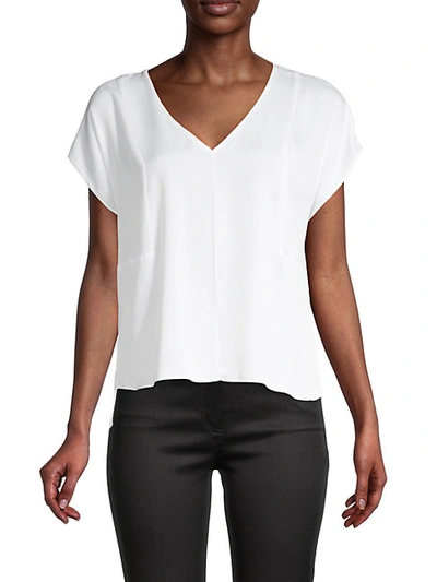 Shop Milly V-neck Stretch-silk Top In White