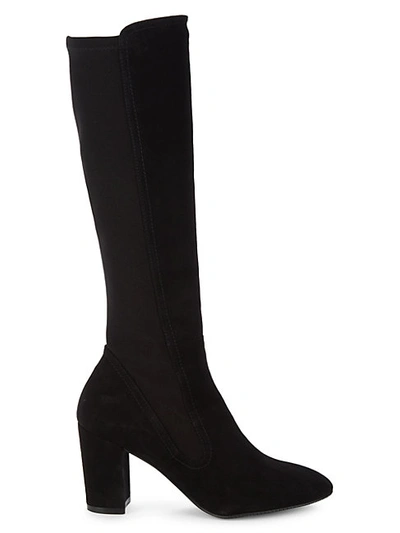 Shop Stuart Weitzman Women's Livia Suede Block Heel Tall Boots In Black
