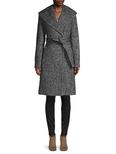 Shop Donna Karan Chevron Shawl-collar Coat In Black White