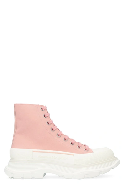 Shop Alexander Mcqueen Tread Slick Lace-up Ankle Boots In Pink