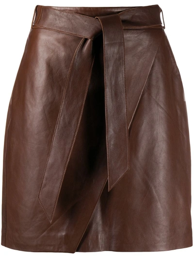 Shop L'autre Chose Leather Wrap Skirt In Brown