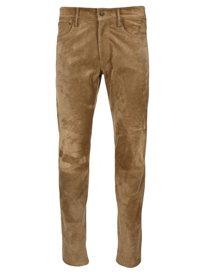 Shop Golden Goose Asher Straight Leg Suede Leather Pants In Sand Beige