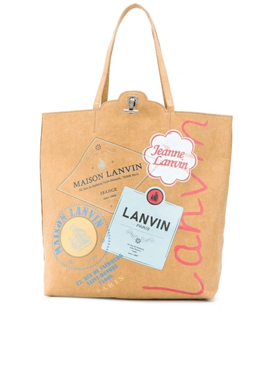 Shop Lanvin Tote Shopping Bag Grocery In Beige