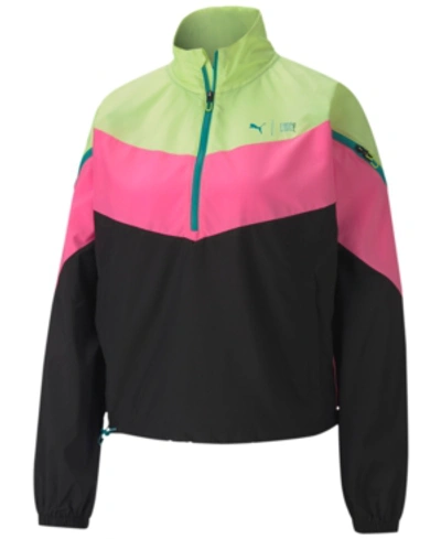 Shop Puma Women's Train First Mile Xtreme Colorblocked Half-zip Training Jacket In Fizzy Yellow-luminous Pink- Black