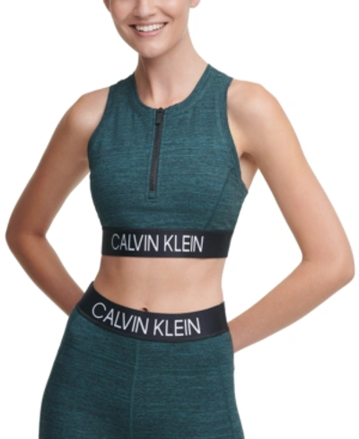 Shop Calvin Klein Performance Front-zip Medium-impact Sports Bra In Juniper