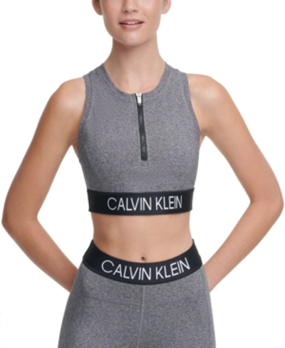 Shop Calvin Klein Performance Front-zip Medium-impact Sports Bra In Black Heather