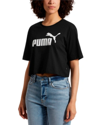 Shop Puma Women's Cotton Cropped Logo T-shirt In  Black
