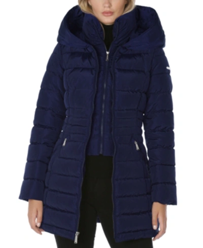 Shop Laundry By Shelli Segal Hooded Puffer Coat In Evening Blue