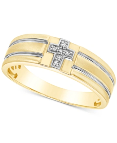 Shop Cole Haan Men's Diamond Accent Cross Band In 10k Yellow Gold & White Gold