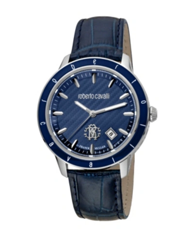 Shop Roberto Cavalli By Franck Muller Men's Swiss Quartz Blue Leather Strap Watch 42mm