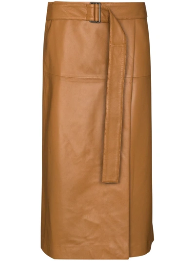 Shop Joseph Salic Belted Midi Skirt In Brown