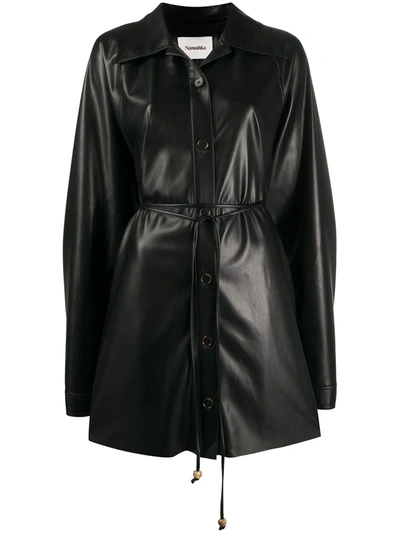 Shop Nanushka Joy Faux Leather Shirt Dress In Black
