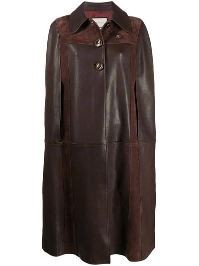 Shop Gucci Panelled Cape Coat In Brown