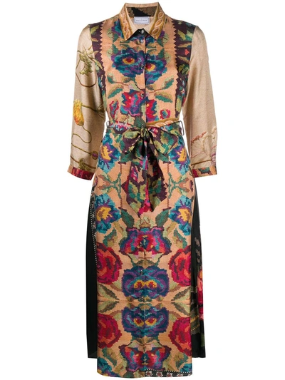 Shop Pierre-louis Mascia Floral Embroidered Shirt Dress In Brown