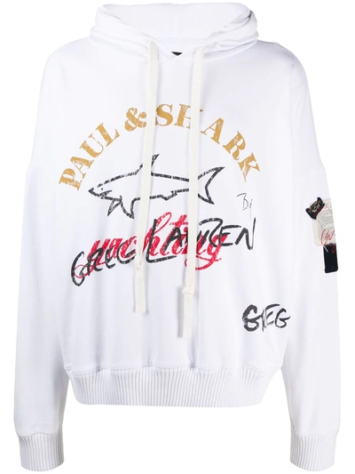 Shop Greg Lauren X Paul & Shark Logo-print Hooded Sweatshirt In White