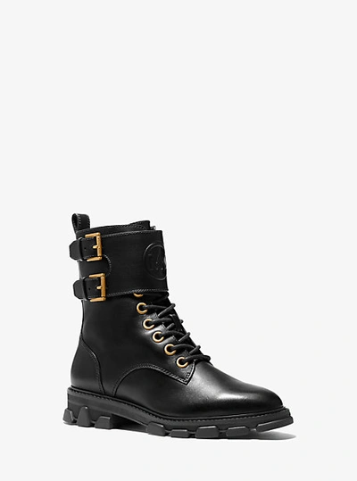 Shop Michael Kors Ridley Leather Combat Boot In Black
