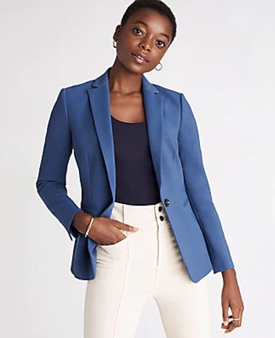 Shop Ann Taylor The Tall Hutton Blazer In Crosshatch In Steel Blue