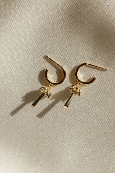 Shop Aurate Gold Palm Huggie Earrings In Gold/ Pink