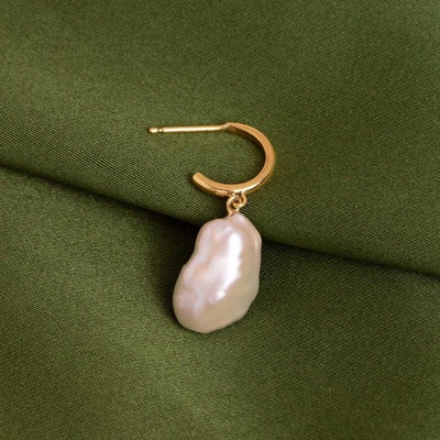 Shop Aurate Organic Pearl Drop Huggie Earrings In Gold/ White