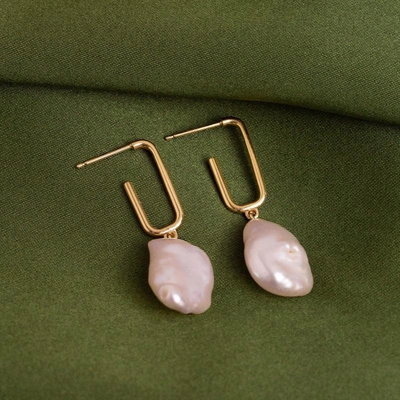 Shop Aurate Organic Pearl Drop Rectangle Hoop Earrings In Gold/ White