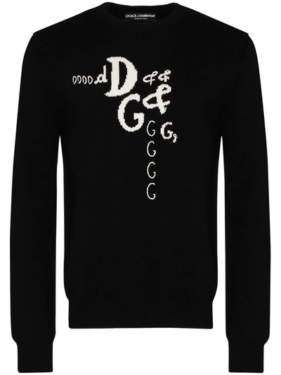 Shop Dolce & Gabbana Logo-intarsia Crew-neck Jumper In Black