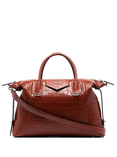 Shop Givenchy Antigona Crocodile-effect Tote Bag In Red