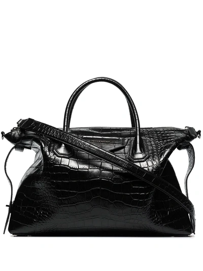 Shop Givenchy Antigona Crocodile-effect Tote Bag In Black