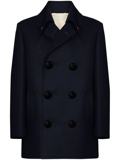 Shop Raf Simons Double-breasted Wool Blazer In Blue