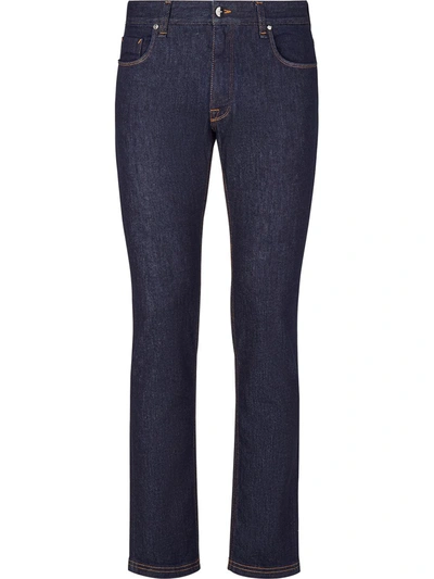 Shop Fendi Patterned-pocket Slim-fit Jeans In Blue