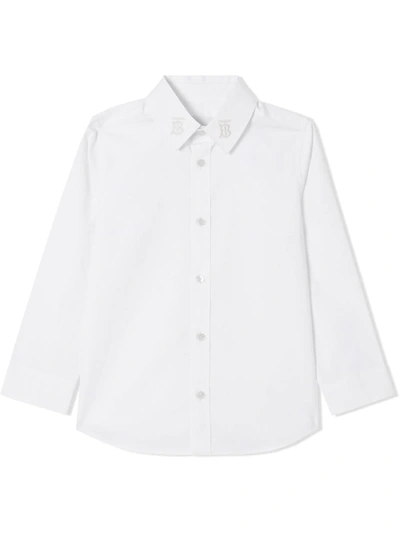 Shop Burberry Embroidered Collar Shirt In White