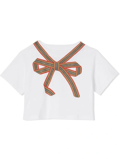 Shop Burberry Bow-print Cropped T-shirt In White