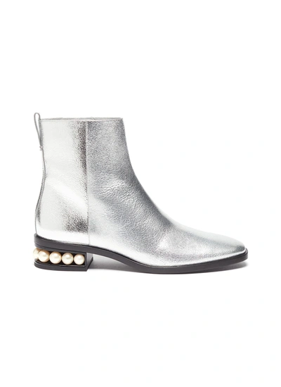 Shop Nicholas Kirkwood Casati' Faux Pearl Heel Metallic Leather Ankle Boots