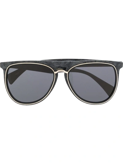 Shop Yohji Yamamoto Marbled Round-frame Sunglasses In Black
