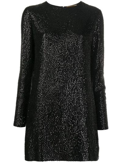 Shop Saint Laurent Sequin-embellished Short Dress In Black