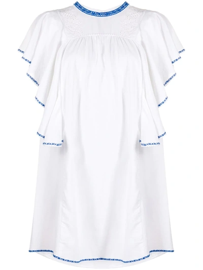 Shop Isabel Marant Étoile Embroidered Ruffle Trim Dress In White
