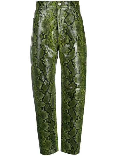 Shop Attico Snakeskin Print Trousers In Green