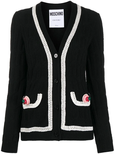 Shop Moschino Icing-trim Knitted Cardigan In Black