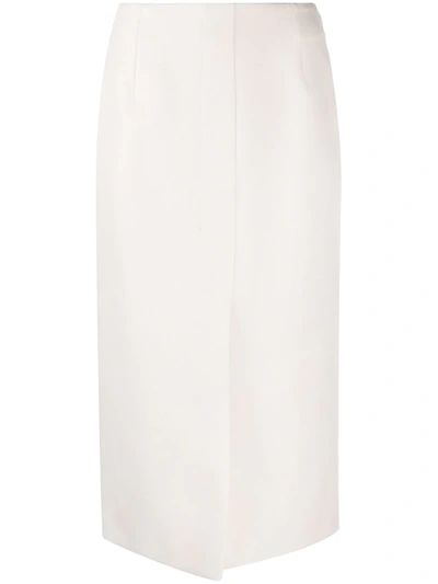 Shop Agnona Pencil Skirt With Slit Detail In Neutrals