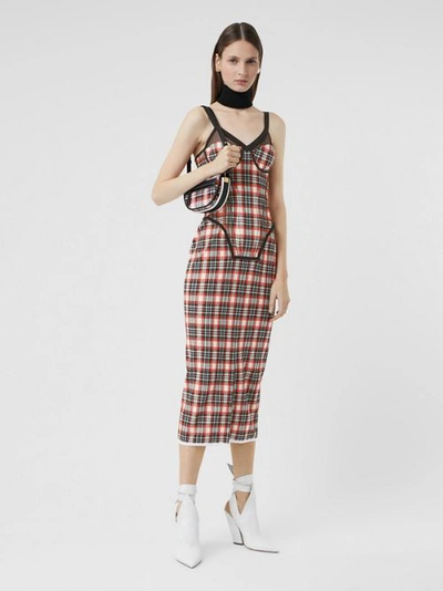 Shop Burberry Check Stretch Jersey Corset Dress In Bright Red