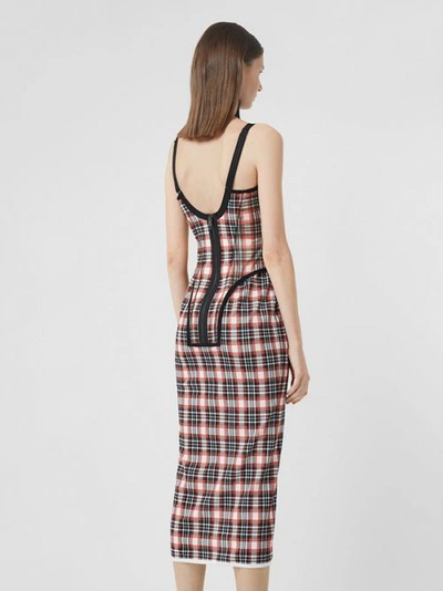 Shop Burberry Check Stretch Jersey Corset Dress In Bright Red