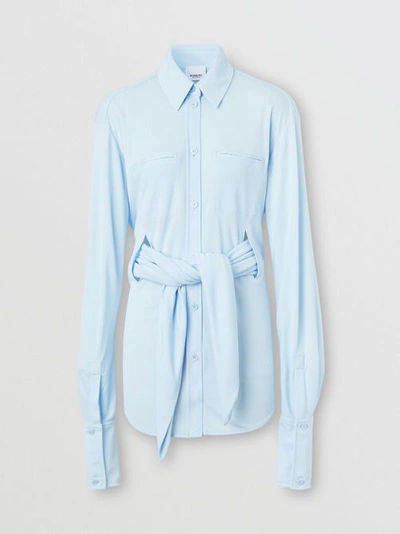 Shop Burberry Sash Detail Jersey Oversized Shirt In Pale Blue