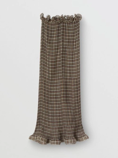 Shop Burberry Ruffle Detail Check Chiffon Plissé Skirt In Mahogany