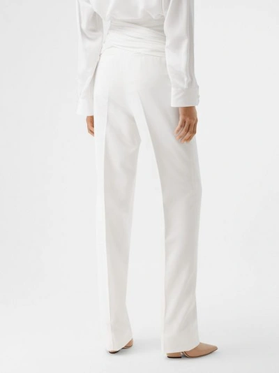 Shop Burberry Sash Detail Technical Wool Tailored Trousers In Optic White