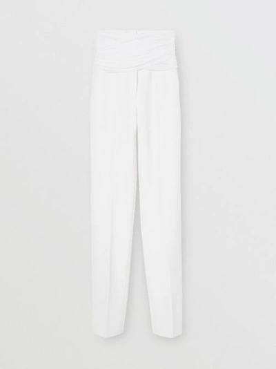 Shop Burberry Sash Detail Technical Wool Tailored Trousers In Optic White