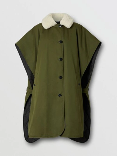 Shop Burberry Fleece Collar Reversible Cotton Gabard In Dark Olive Green