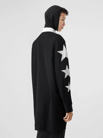 Shop Burberry Long-sleeve Star Motif Cotton Piqué Polo Shirt Dress In Black