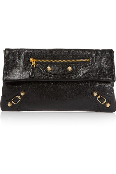 Shop Balenciaga Envelope Textured-leather Shoulder Bag In Black