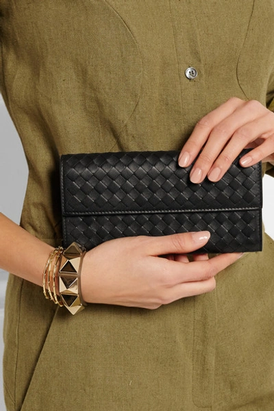 Shop Bottega Veneta Intrecciato Leather Continental Wallet In Black