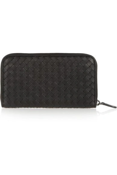 Shop Bottega Veneta Intrecciato Leather Continental Wallet In Black